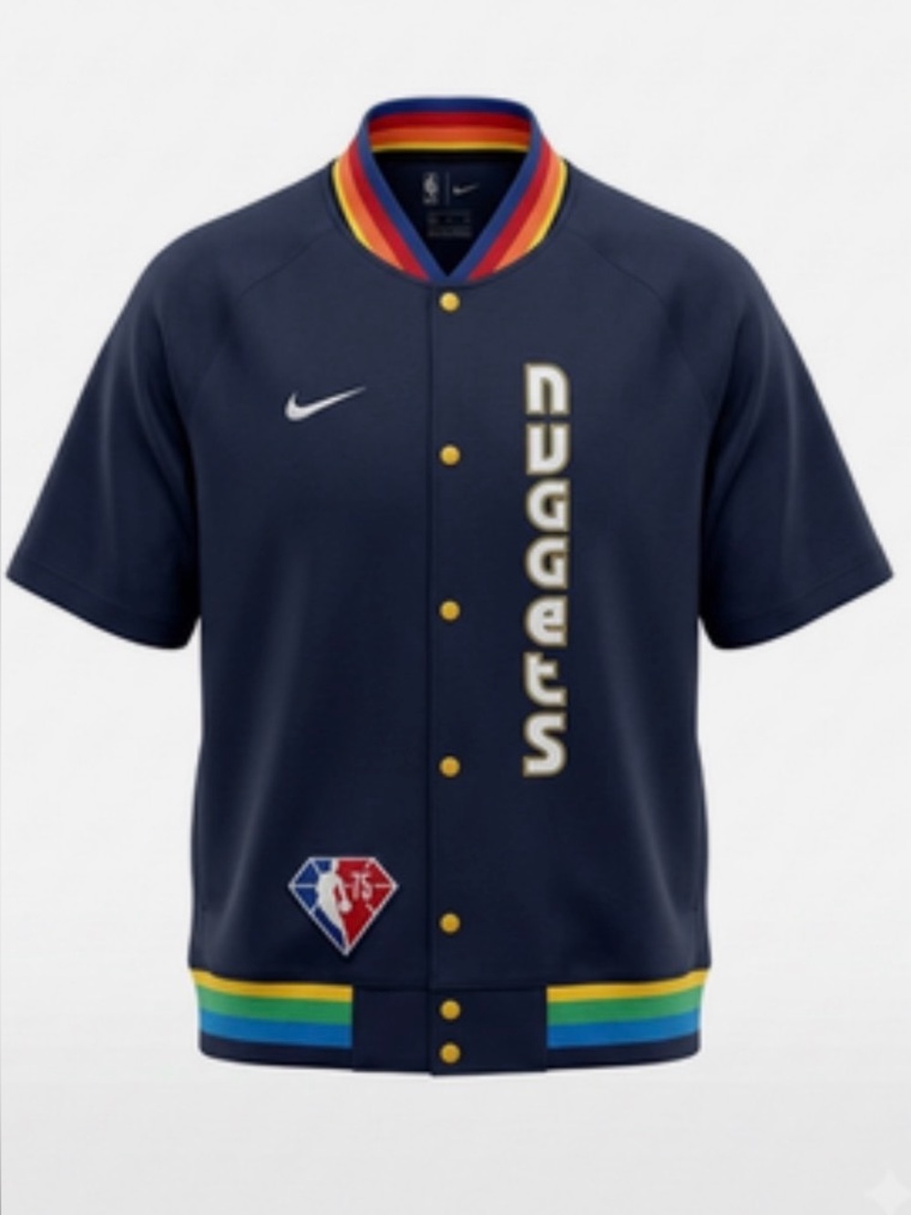 Nike Navy Denver Nuggets Short-Sleeve Bomber with Rainbow Trim